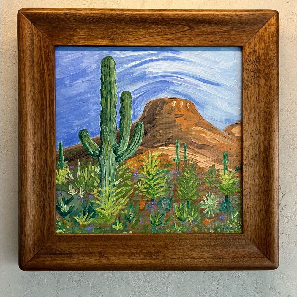 Original Desert Landscape Painting with Solid Wood Frame